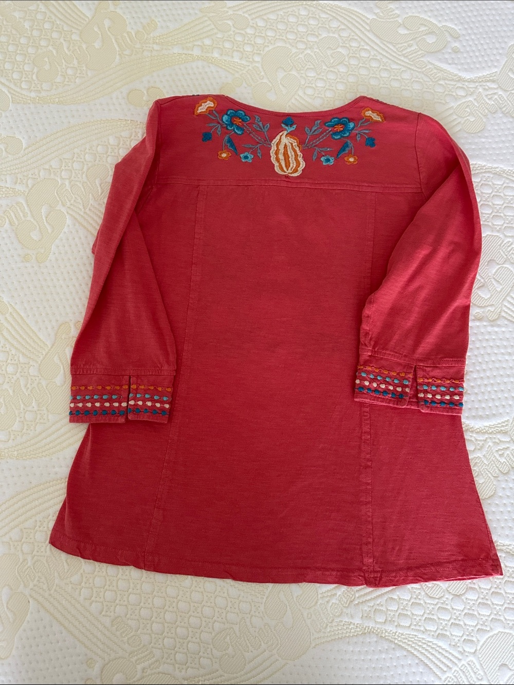 Embroidered Scoop Neck Women’s Top - orange - Picture 3 of 4
